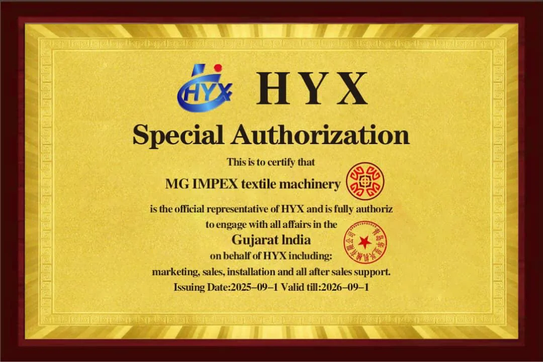 HYX special authorisation certificate naming Mahadev Impex the official HYX representative for Gujarat, India